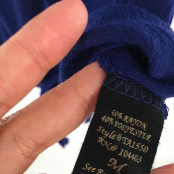 Edge Embroidered Tie Front Top Size Medium Royal Blue Dark Orange Boho Blouse M - Picture 6 of 8